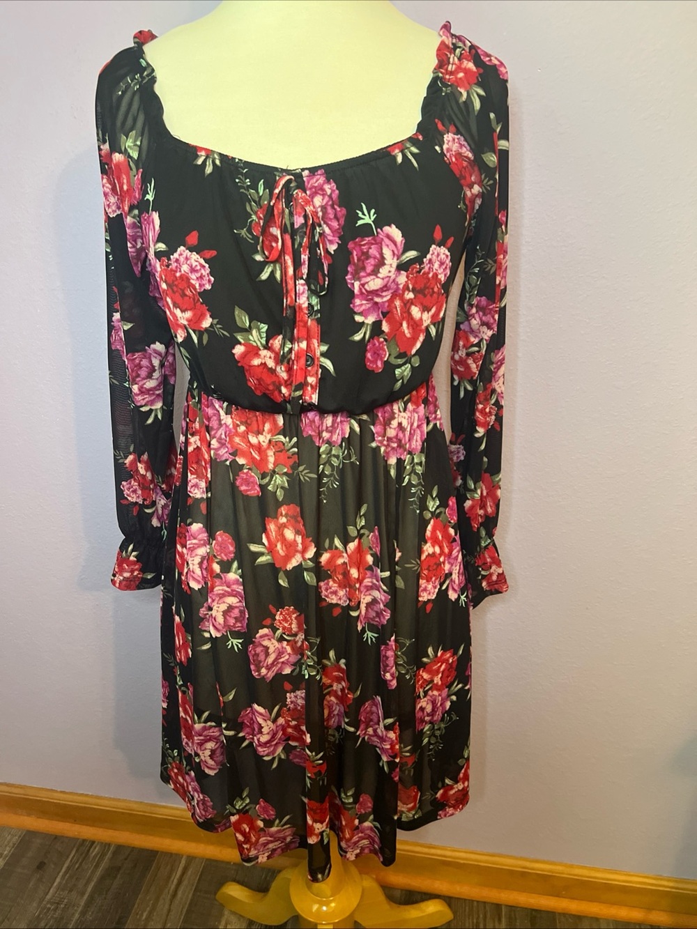 Absolutely Famous Rose Semi Sheer Mesh Dress Tunic Small Romantic Fairycore Goth